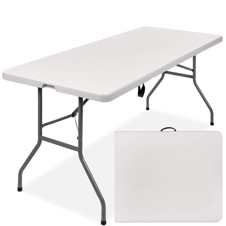 Best Choice Products 6ft Plastic Folding Table, Indoor Outdoor Heavy Duty Portable w/Handle, Lock for Picnic, Party, Camping - White Best Choice Products