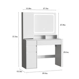 Makeup Vanity Desk Mirror with Lights, White Vanity Desk with Glass Top, Makeup Vanity with Power Outlet, Dressing Table with Jewelry Cabinet, 3 Drawers, Vanity for Women Maupvit