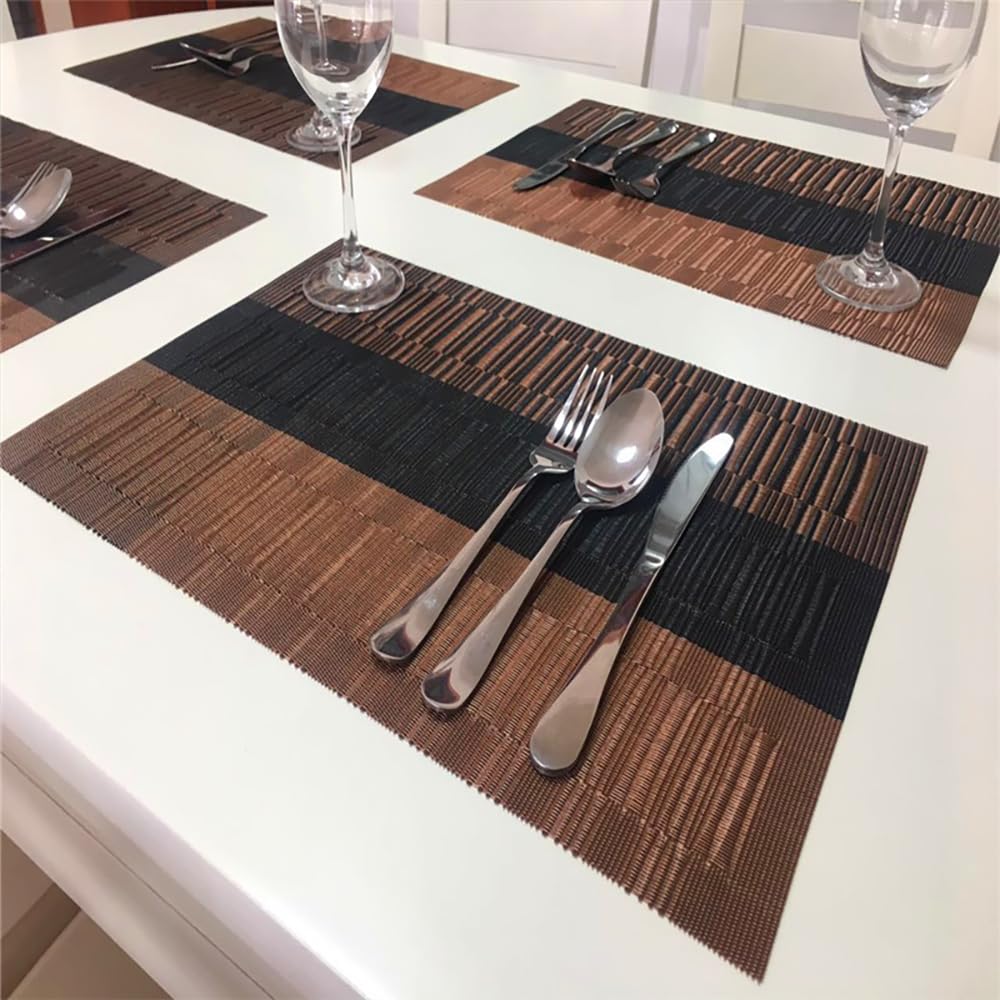 PIGCHCY Placemats,Durable Placemats for Dining Table,Washable Woven Vinyl Kitchen Placemats Set of 4 (Brown) PIGCHCY