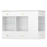 Polibi Walk-in Closet Island Organizer with 6 Drawers, Tempered Glass Display Top & 3-Side Open Shelves - Jewelry Vanity Storage Cabinet - Bedroom Wardrobe Center - MDF/Particle Board,White Polibi