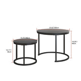 Small Coffee Table Set of 2,Round Coffee Table End Tables for Living Room,Modern Black Coffee Table Nesting Tables,Farmhouse Wood Coffee Table with Metal Frame/Easy Assembly,Stacking Side Tables HOJINLINERO