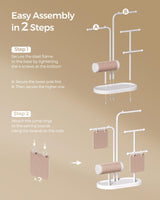 SONGMICS Jewelry Stand, Jewelry Organizer, Jewelry Display Holder with Metal Frame, 2 Earring Boards, 4 Hanging Rods, Necklace Earring Bracelet Holder, for Watches, Cloud White UJJS025W01 SONGMICS