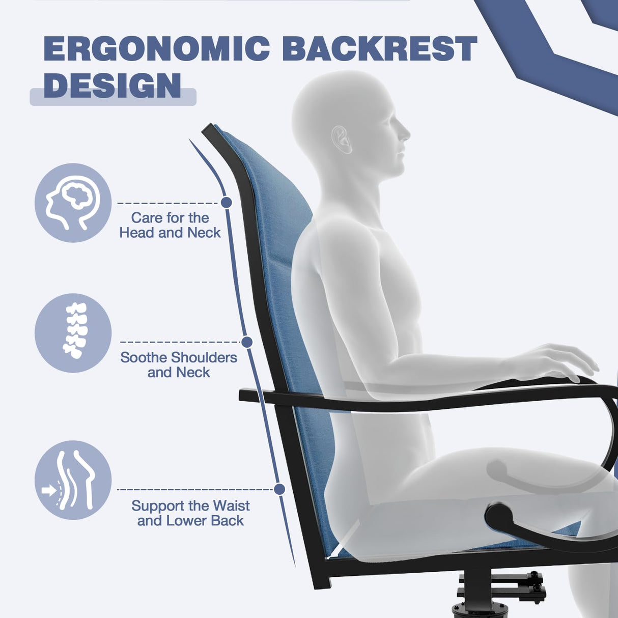 MELLCOM 5 Pieces Outdoor Dining Set, 4 Swivel Rocker Chairs with High Back Textilene & Square Metal Dining Table with Umbrella Hole, Patio Furniture Set for Porch, Garden, Backyard, Deck, Blue MELLCOM