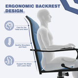 MELLCOM 5 Pieces Outdoor Dining Set, 4 Swivel Rocker Chairs with High Back Textilene & Square Metal Dining Table with Umbrella Hole, Patio Furniture Set for Porch, Garden, Backyard, Deck, Blue MELLCOM