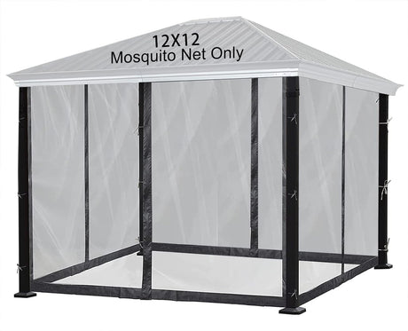 DOOSARG Mosquito Netting for Gazebo Canopy, 12x12 Universal Replacement Mosquito Netting 4-Door Zipper Black 4-Panel Sidewall Curtain (Net Only) (12x12) DOOSARG
