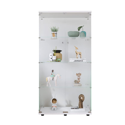 KEIKI Glass Display Cabinet with Doors and Keys, 4-Tier Glass Display Shelf Curio Cabinet, Standing Trophy Collection Display Case with Lock & Handle, White