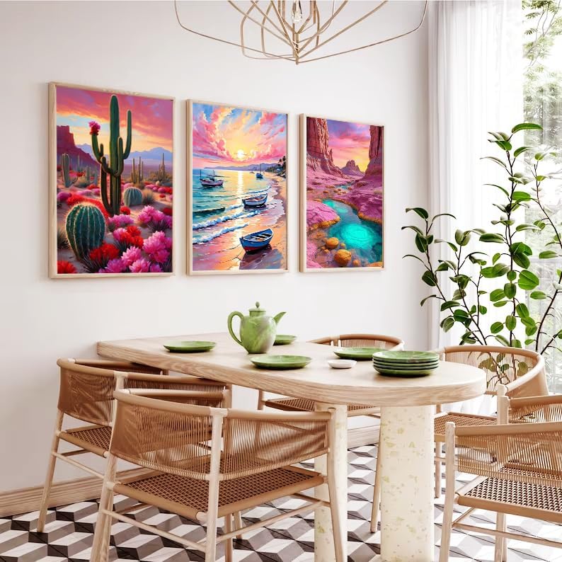 T.HENV Diamond Art Kits for Adults, 6 Packs Summer Beach Daimond Paint by Numbers Kit for Adults, 5D DIY Diamond Painting Kit, Crystal Gem Art Kits for Home Wall Deacor, Living or Bedroom, 12x16 inch T.HENV