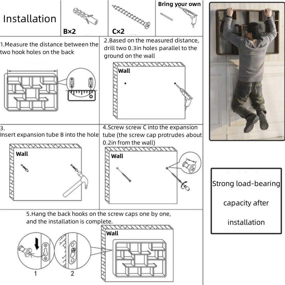 Koenqxoa Solid Wood Shadow Box Display Shelf, Wall Mountable Curio Display Case, Floating Shelf for Collectible Figurines, Multi-Slot Wall Decor Display Case(Small) Koenqxoa