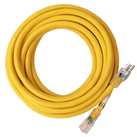 EP 50 Ft Lighted Outdoor Extension Cord - 10/3 SJTW Heavy Duty Yellow Extension Cable with 3 Prong Grounded Plug for Safety, UL Listed EP