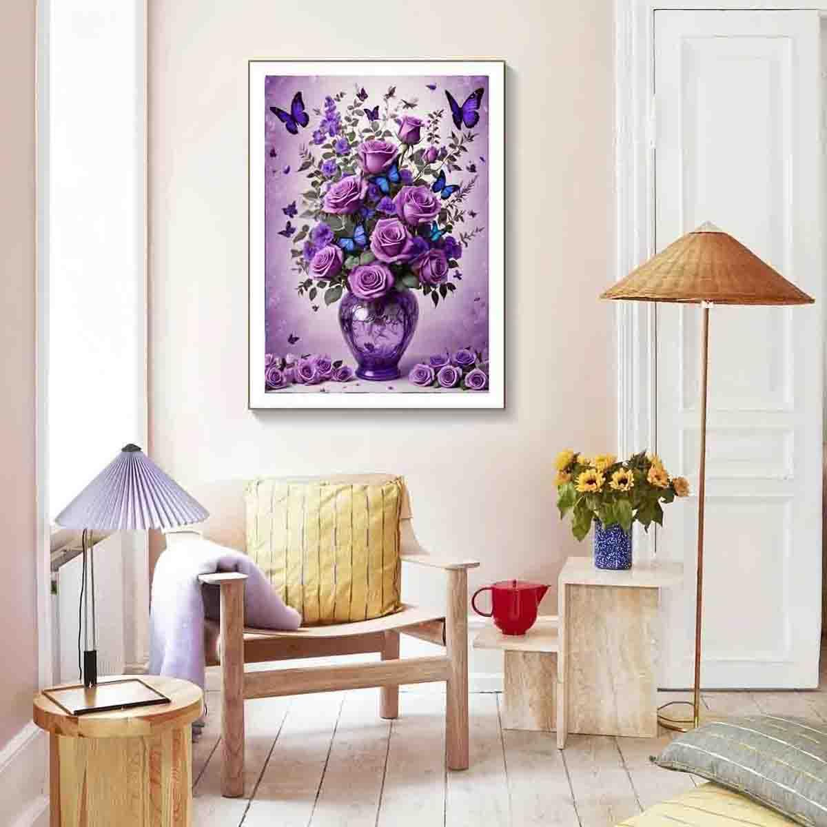 wavaiov 5D Flower Butterfly Diamond Painting Kits for Adult, DIY Floral Diamond Art Kit for Beginners, Round Full Drill Gem Art, Diamond Paintings Pictures Crafts for Home Decor 12x16in wavaiov