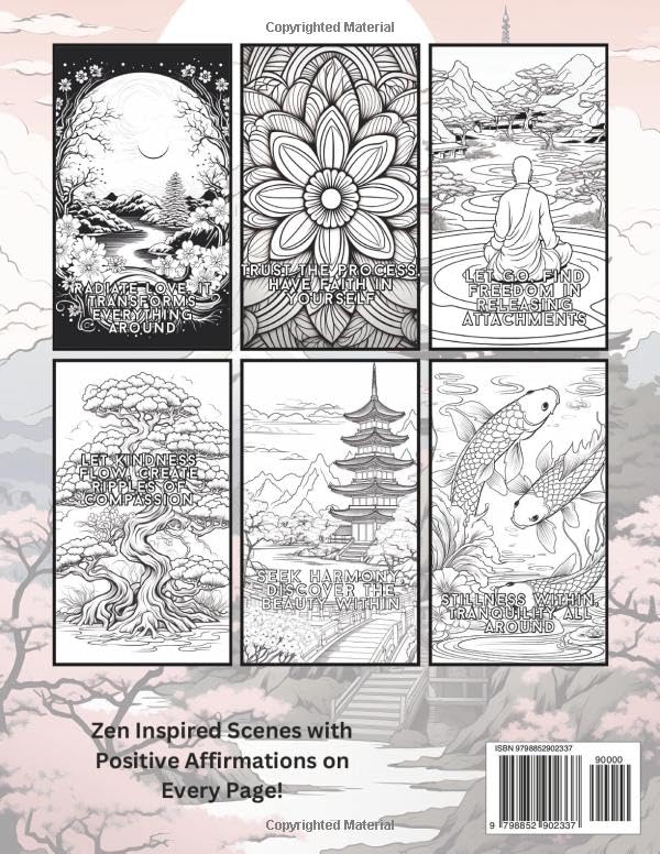 Zen Affirmations Adult Coloring Book: 50 Coloring Pages with Zen Inspired Images and Affirmations WoodArtSupply