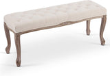 VONLUCE Vintage Bench with Padded Seat & Rubberwood Legs, 44" Memory Foam Upholstered Entryway Bench, Tufted Fabric End of Bed Bench for Bedroom and Living Room, French Style, Beige VONLUCE