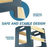 WOOD CITY Kitchen Step Stool - Safe Montessori Standing Tower for Kids with Safety Rail, Height Adjustable Toddler Ideal Helper for Learning New Skills, Anti-Slip Protection for Bathroom - Deep Blue WOOD CITY