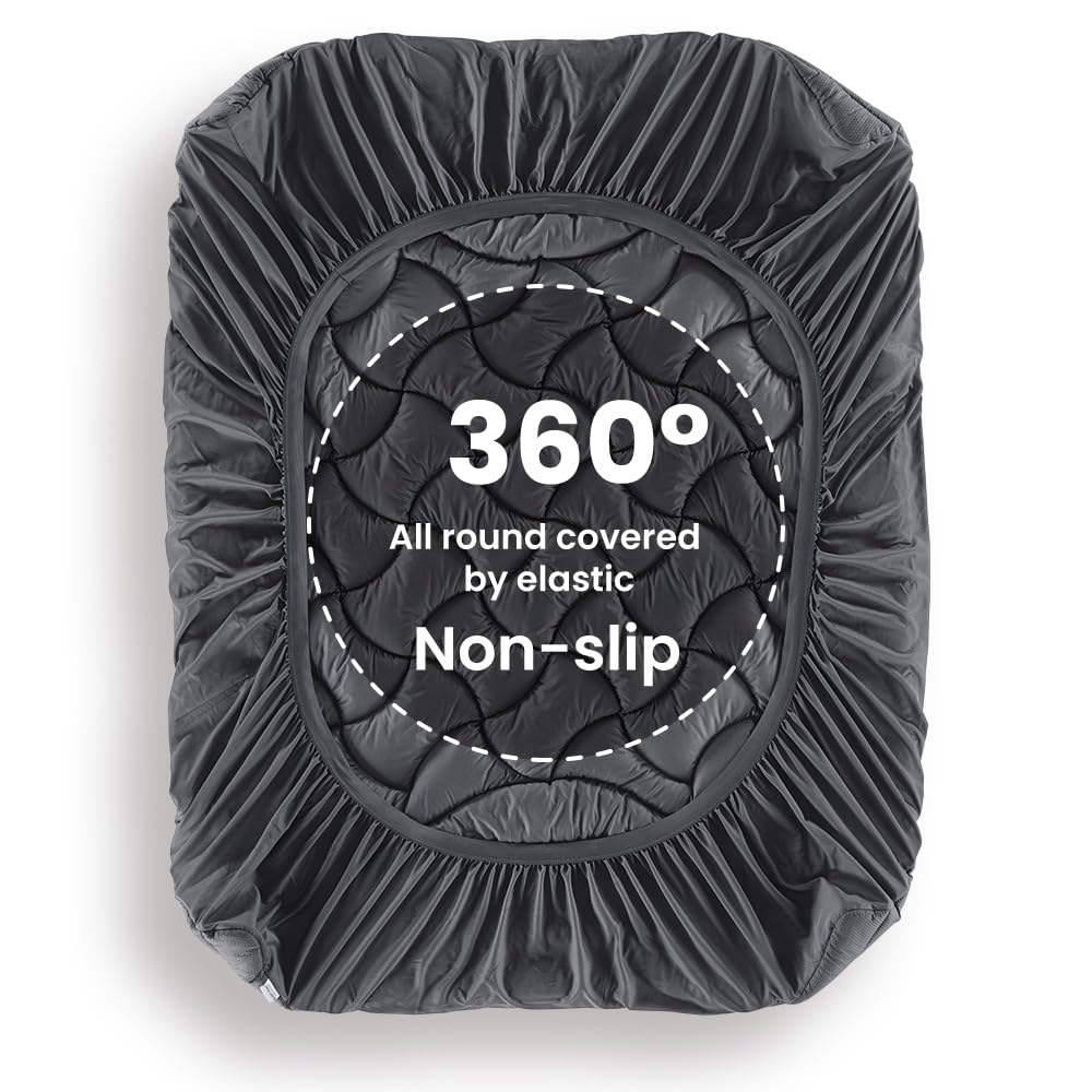 SLEEP ZONE Full Size Cooling Mattress Topper for Double Bed, Premium Zoned Cool Mattress Pad Cover, Padded Mattress Protector Breathable Washable, Deep Pocket 8-21" (Grey, Full) SLEEP ZONE