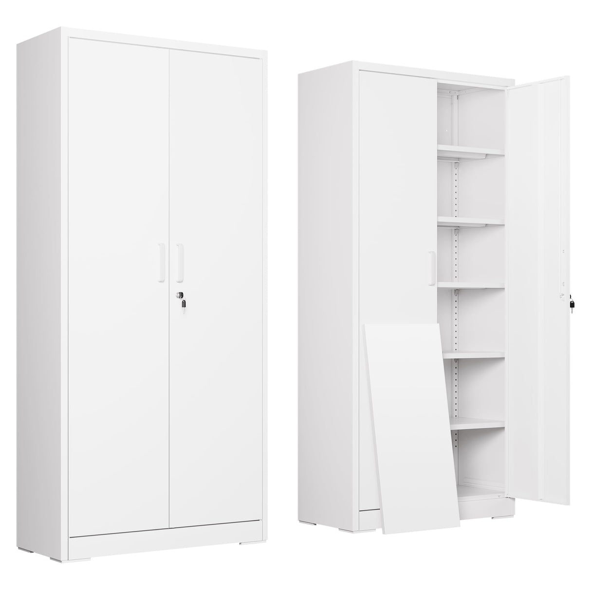 DEVAISE Garage Storage Cabinet, Metal Storage Cabinet with 2 Doors and 5 Adjustable Shelves, 71'' Lockable Steel File Cabinet, White Storage Cabinet for Home, Office, Garage, Shool, Gym DEVAISE