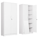 DEVAISE Garage Storage Cabinet, Metal Storage Cabinet with 2 Doors and 5 Adjustable Shelves, 71'' Lockable Steel File Cabinet, White Storage Cabinet for Home, Office, Garage, Shool, Gym DEVAISE