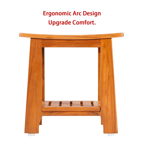 Teak Shower Bench Seat with Handle 14 Inch/Teak Wood Shower Stool with Shelf/Wooden Bathroom Spa Bathing Stool/Waterproof Teak Shower Stool/Indoor and Outdoor Use,Patented Design. NNN