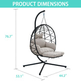 Jadoxy Hanging Egg Chair with Leg Rest, Indoor/Outdoor Swing Egg Chair Hammock Basket Seat Chair with Cushion for Porch Balcony Garden Patio (Ribbon+Rattan, Black+Grey White) Jadoxy