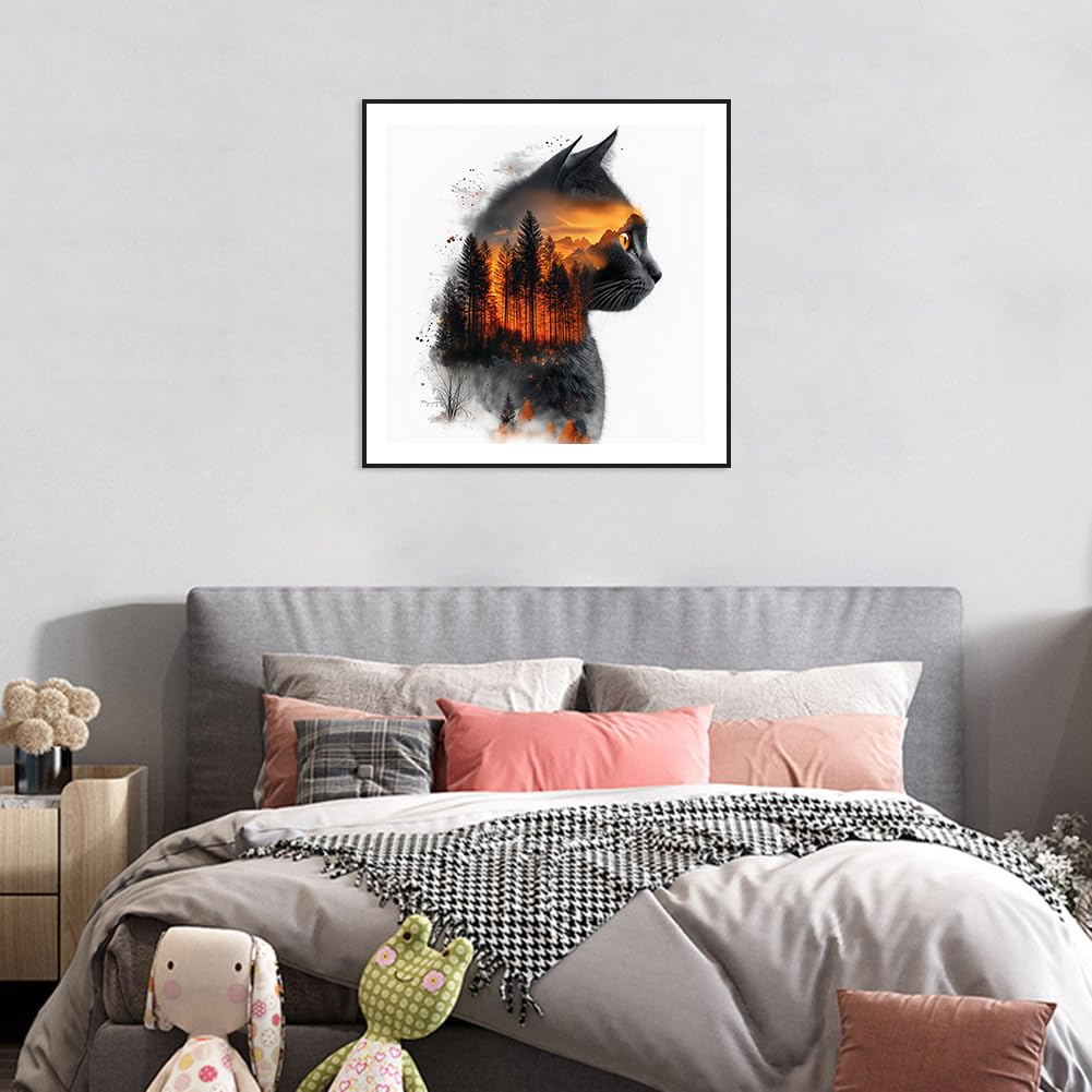 AMORARS Cat Diamond Painting Kit for Adults, 5D Forest Cat Diamond Art for Beginners - DIY Full Diamond Dot Gem Art Painting, Suitable Gifts and Home Wall Decoration Crafts, 12x12Inch AMORARS