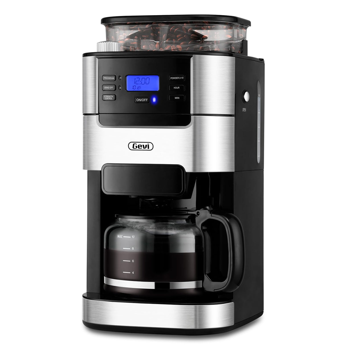 Gevi 10-Cup Drip Coffee Maker with Built-in Grinder, Programmable Brew Coffee Machine with Timer, Reusable Filter, 1.5L Water Tank, Coffee Pot, Warming Plate Burr Grinder Combo Gevi