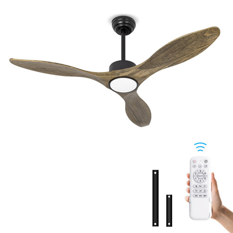 revoici Ceiling Fans with Lights Remote 52inch Solid Amber Color Wood Fan Timing 6Speeds Silent Reversible DC Motor 3CCT LED Light with Memory Lighting Function Indoor Outdoor Fan Farmhouse Bedroom revoici