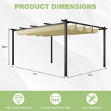 EBE 12'x16' Outdoor Pergola, Metal Patio Pergolas, Heavy Duty Retractable Awning Pergola Sun Shade Canopy for Decks, Gardens and Backyards, Beige EBE