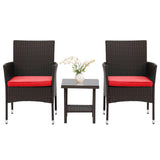 PayLessHere Set of 3 Outdoor Furniture Set Patio Furniture Set Brown Conversation Set with 2 Rattan Chairs Glass Coffee Table for Coffee Bar Poolside Patio Outdoor, Red Cushions PayLessHere
