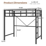 DICTAC Loft Bed Twin Size with Led Lights Metal Twin Loft Bed with Full-Length Guardrail and Ladder for Junior, Heavy Duty Metal Sltas Support,Noise-Free, Space-Saving, No Box Spring Needed, Black DICTAC