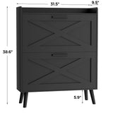 Homleke 32" W Farmhouse Shoe Storage Cabinet with 2 Flip Drawers and Barn Door Design, Adjustable Shelves, Modern Hidden Slim Narrow Shoe Rack Cabinet for Entryway, Foyer, Hallway, Living Room, Black Homleke