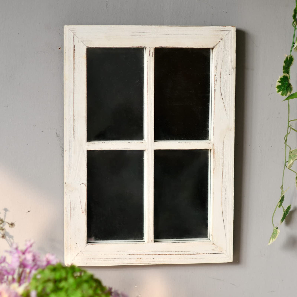 Sintosin Rustic Small Window Pane Mirror Wall Decor 11 x 16 inches, Hanging Distressed White Farmhouse Rectangle Wood Frame Mirror, Handmade Decorative Window Mirrors for Living Room Christmas Sintosin