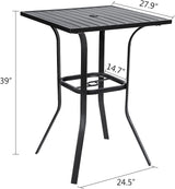 Omelaza Patio Height Bar Table, Outdoor Bistro Square High Top Dining Table with 1.57'' Umbrella Hole & Steel Slat Table Top (Black) Omelaza