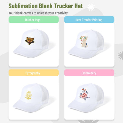 10 PCS Sublimation Blank Trucker Hats Plain Blank Baseball Caps Adjustable Back Strap Unisex Blank Mesh Caps Men Women DIY (Cotton, White)