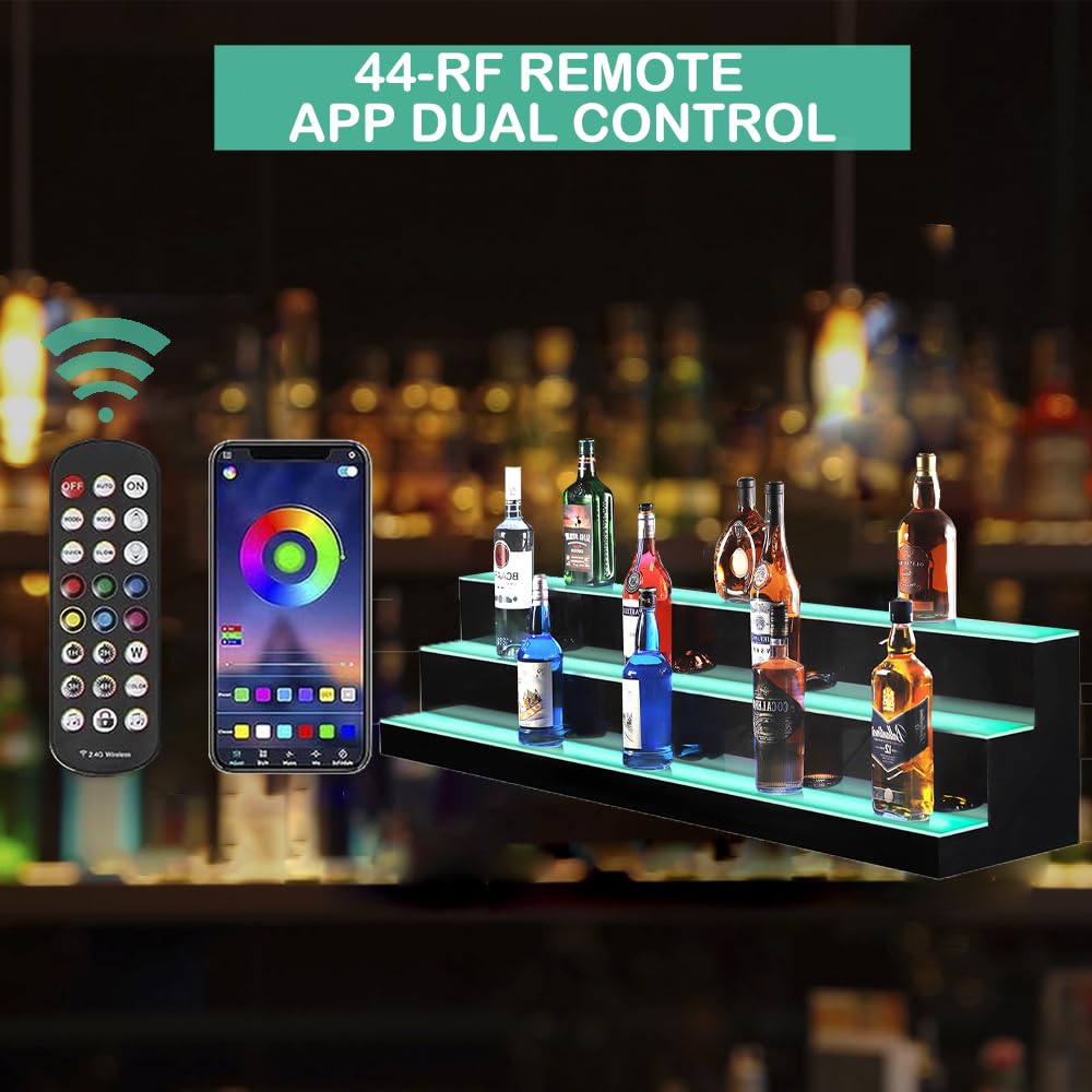 MESAILUP 60 Inch Detachable LED Lighted Liquor Bottle Display 3 Step Illuminated Bottle Shelf 3 Tier Home Bar Drinks Commercial Lighting Shelves with Remote Control (3 Tier, 60 inch) MESAILUP