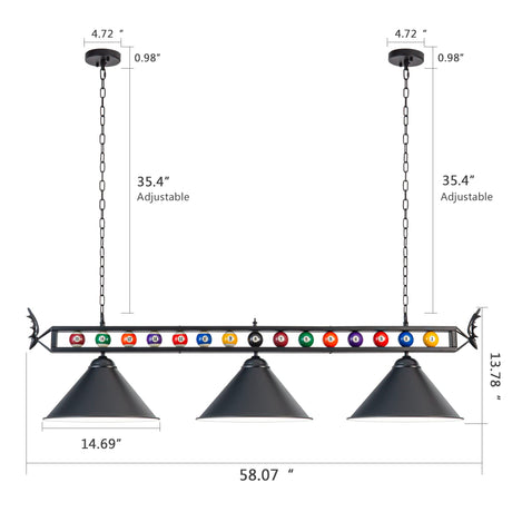 LuoliiTa Pool Table Light, 58" Billiard Light for 7' 8' 9' Pool Table, Hanging Billiards Light for Billiard Room, Game Room, Restaurant, Coffee Shop LuoliiTa