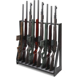 Xnwouco Gun Rack, Freestanding Rifle Gun Rack, Wooden Adjustable Rifle Stand Holds up 9 Long Guns, Gun Display Stand with Anti-scratch Padding, Rifle Storage Holder for Home, Garage, Black Xnwouco