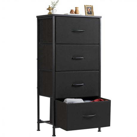 Sweetcrispy Nightstand Small Bedroom Dresser with 4 Fabric Drawers, Bed Side Furniture End Table, Wooden Top Cabinet Night Stand Dresser for Closet, Entryway, Dorm, Black Sweetcrispy