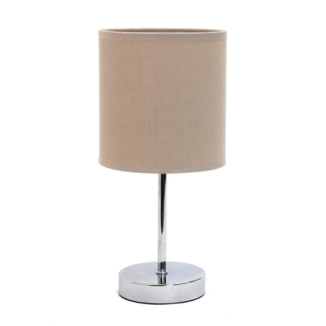 Simple Designs LT2007-GRY Chrome Mini Basic Stick Table Lamp with Fabric Shade, Gray Simple Designs
