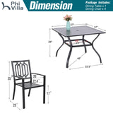 PHI VILLA 5-Piece Metal Patio Outdoor Table and Chairs Outdoor Dining Set - 37" Square Patio Table w/1.57" Umbrella Hole and 4 Backyard Garden Stackable Dining Chairs, Black PHI VILLA