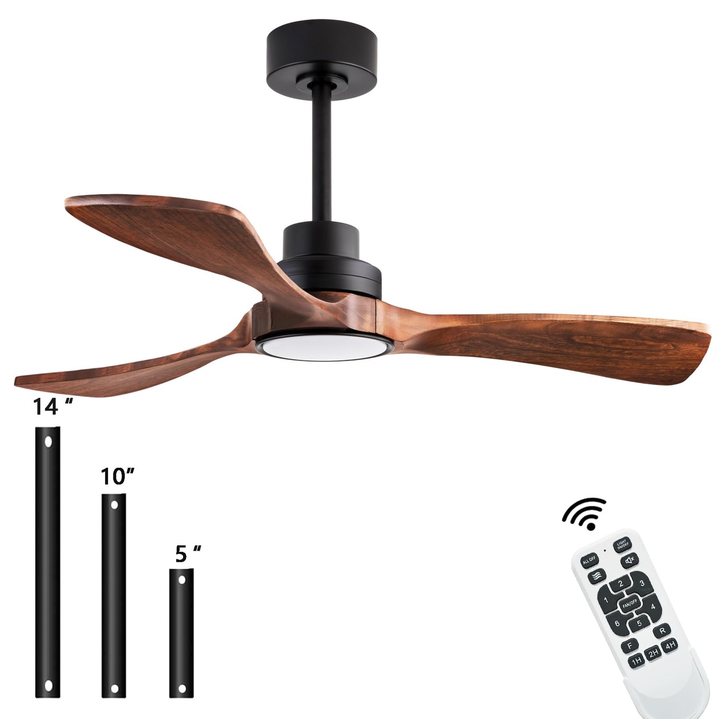 dearnow 42" Ceiling Fan Light with Lights with Remote Control, Indoor Outdoor Wooden Ceiling Fan with 3 Wooden Blades for Patio, Living Room, Office, Farmhouse and More. (Black + Mahogany Color)