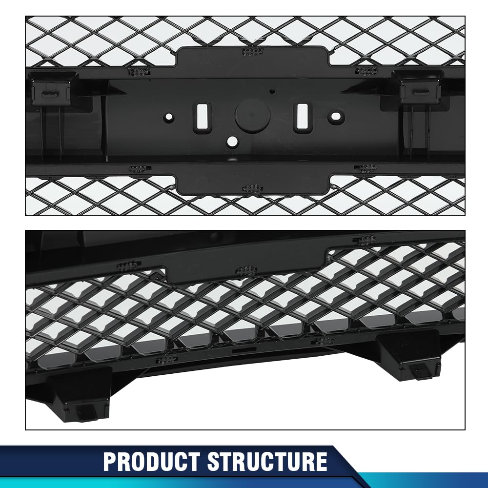 PIT66 Front Grille Grill Textured Black Compatible with Chevy Silverado 1500 LS LT LTZ WT 2007-2013 /Silverado 1500 Hybrid 2009-2013/ Silverado 1500 XFE 2010-2013 GM1200578 25810706 PIT66