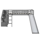 Twin Loft Bed with Slide and Storage Stairs for Kids - Grey Bellemave
