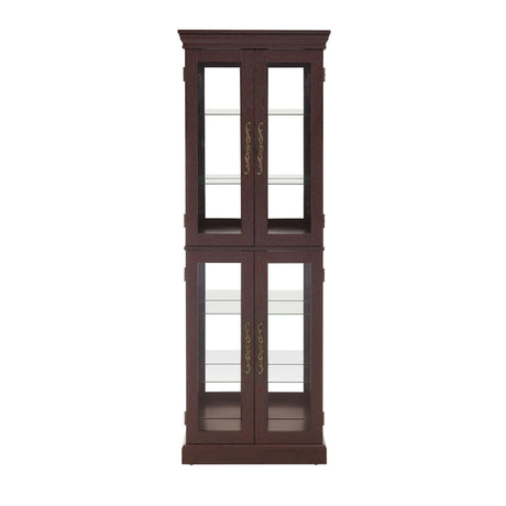 Lighted Curio Cabinet 71" Vintage Glass Display Case with Adjustable Shelves, 4 Tempered Glass Doors, Bulb Included, Wooden Square Wine Bar China Cabinet for Living Room Liquor Storage (Dark Cherry) CKEASEAN