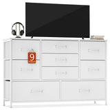 Furnulem White Dresser with 9 Large Drawers for 55'' Long TV Stand Entertainment Center, Wide Wood Shelf Storage for Bedroom,Living Room,Closet,Entryway,Sturdy Metal Frame Furnulem