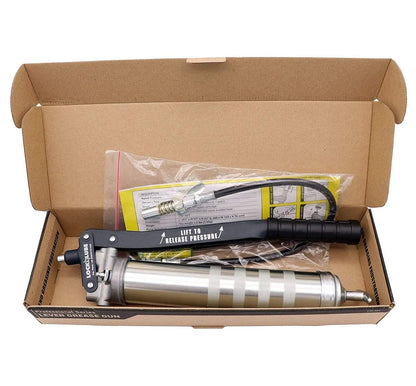 LockNLube Professional Series Lever Grease Gun. Includes Our Patented Grease Coupler (Locks on, Stays on, Won't Leak!) Plus a 20" Hose and in-line Hose Swivel. - WoodArtSupply