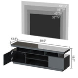 ChooChoo Modern LED TV Stand for 50/55/60/65 Inch TV, High Glossy Entertainment Center with 2 Storage Cabinets, Media Console with 5 Open Shelves for Living Room, Bedroom, Black ChooChoo
