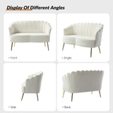 HULALA HOME Modern Velvet Loveseat Sofa with Flower Shaped Back, Comfy Upholstered 2-Seater Sofa with Gold Metal Legs, Small Love Seat Accent Couch for Living Bedroom Leisure Areas, Ivory HULALA HOME