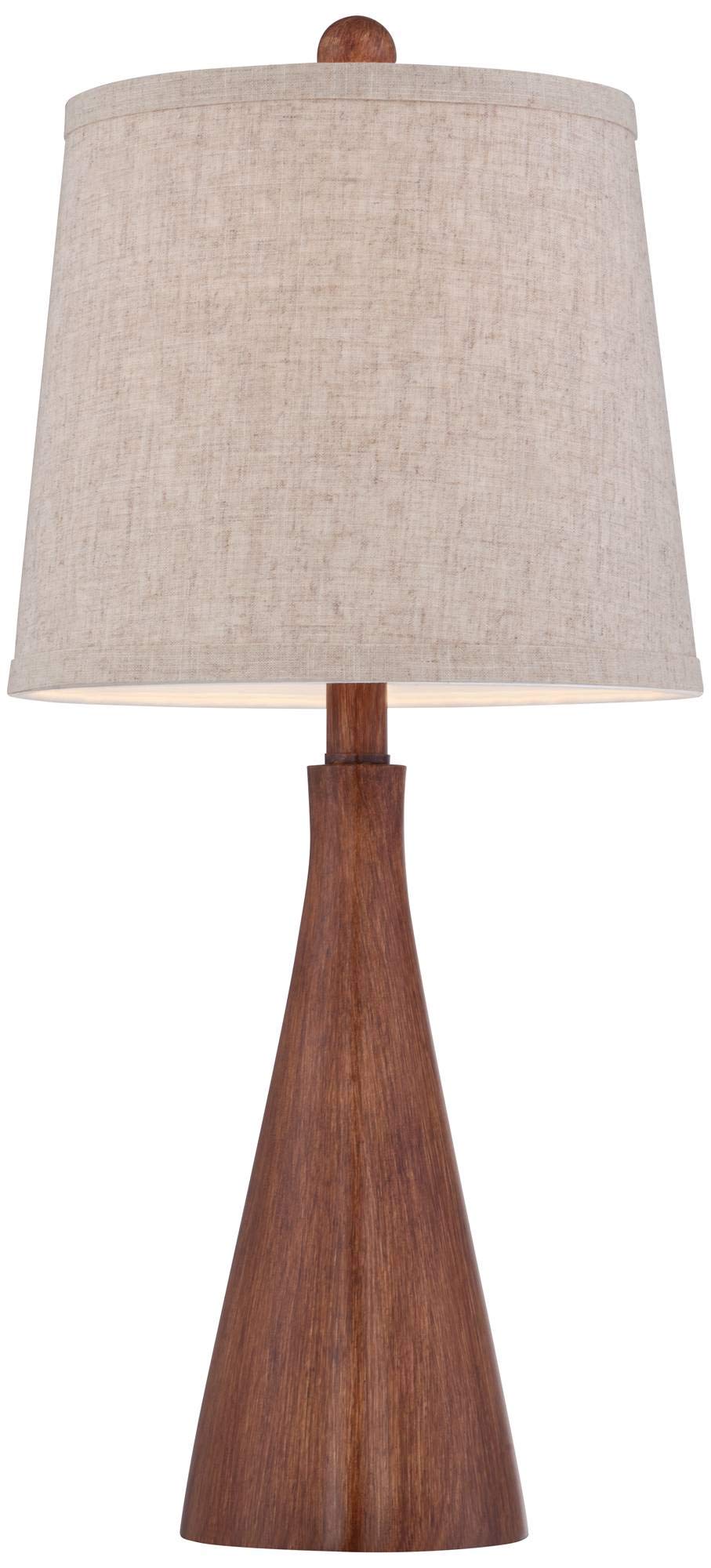 360 Lighting Fraiser Modern Accent Table Lamp 23 1/2" High Brown Faux Wood Tapered Column Oatmeal Drum Shade for Bedroom Living Room House Home Bedside Nightstand Office Entryway Kids Family 360 Lighting