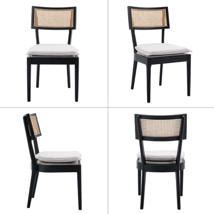 QUINJAY Rattan Farmhouse Dining Chairs Set of 4, Linen French Country Dining Chairs with Hollow Back, Double Upholstered Dining Room Chairs Rustic Kitchen Chairs with Wood Frame for Living Ro - WoodArtSupply