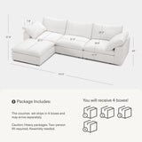 Modular Cloud Sofa, 110.2" Cloud Sectional Couches with Deep Seat, L-Shape 3-Seat Couch with Ottoman for Living Room, Modern Comfy Couch with Washable Cover, Wide Armrest (White,1 Ottoman) Vorthio