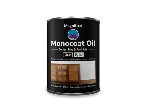 Magnifico® Wood Stain Monocoat Oil 1L (33.8 Oz) - Universal Oil, 100% Non Toxic, 0 VOC Finish for Wood, Leather, Plastics, Metals, Marbles | Interior & Exterior Use Magnifico